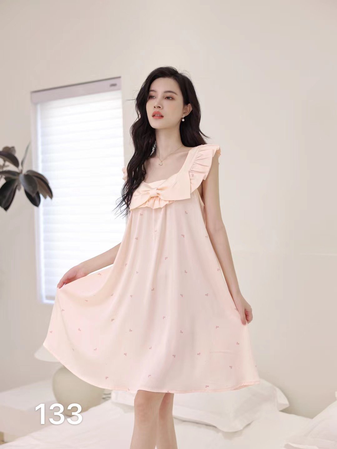 Printed ice silk camisole nightdress Stylish pajamas for women at home