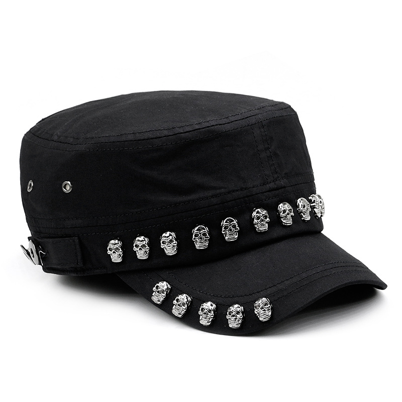 Punk skull studded flat cap