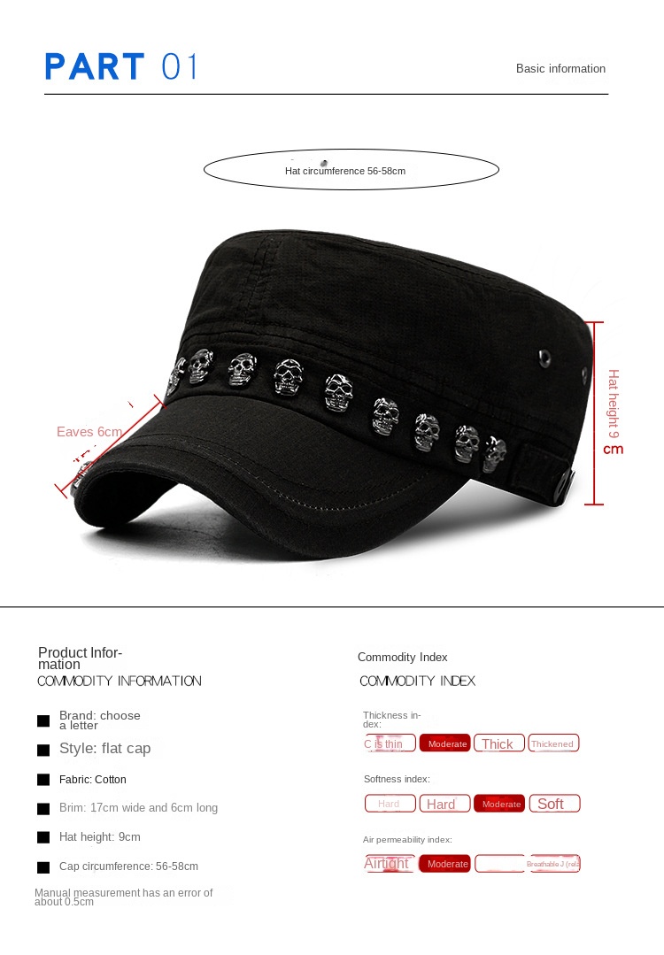Punk skull studded flat cap