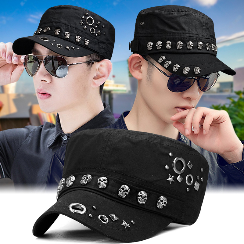 Punk skull studded flat cap