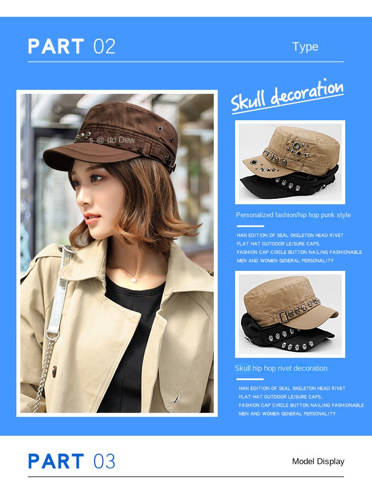 Punk skull studded flat cap