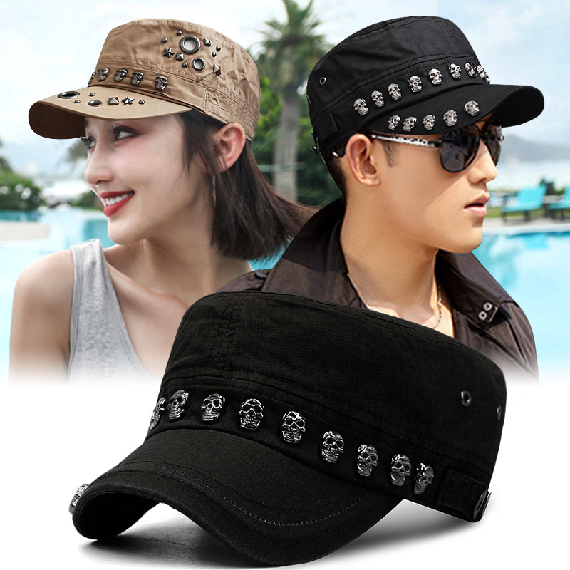 Punk skull studded flat cap