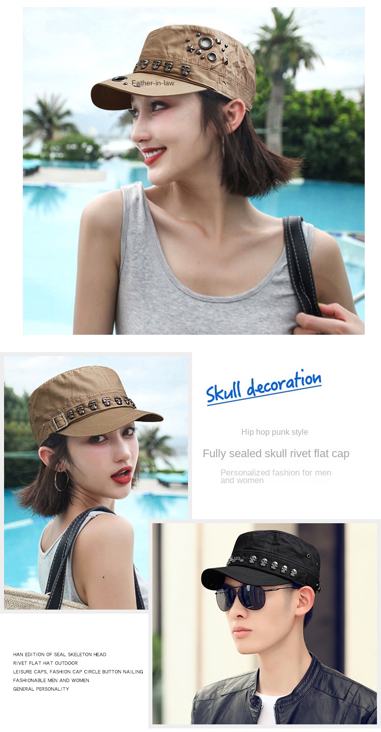 Punk skull studded flat cap