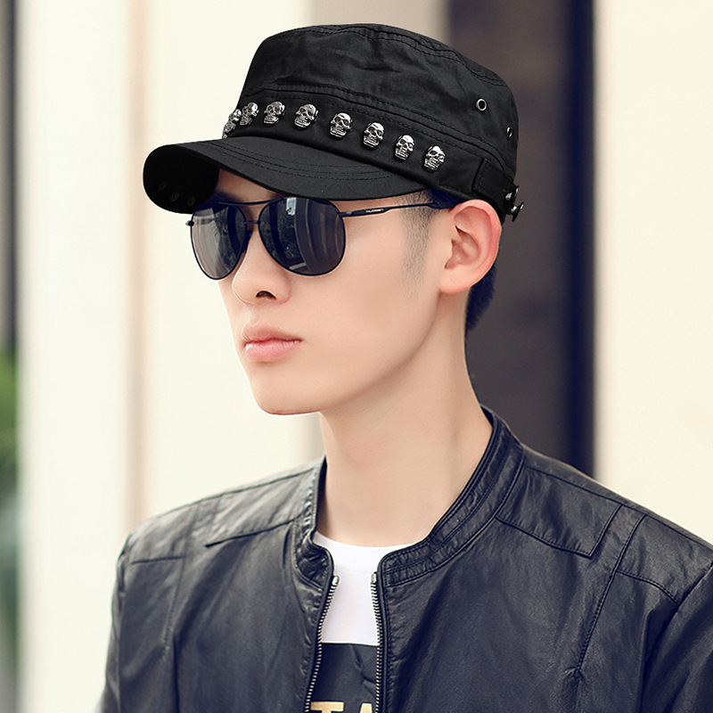 Punk skull studded flat cap