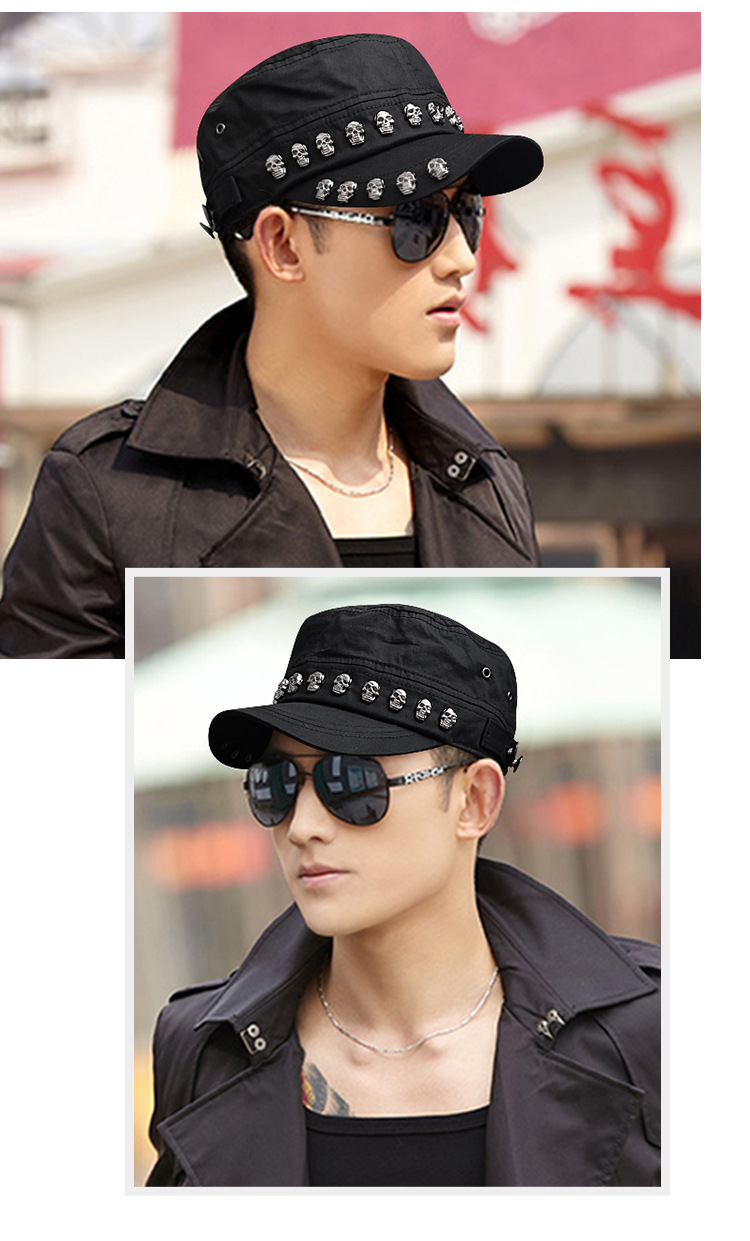Punk skull studded flat cap