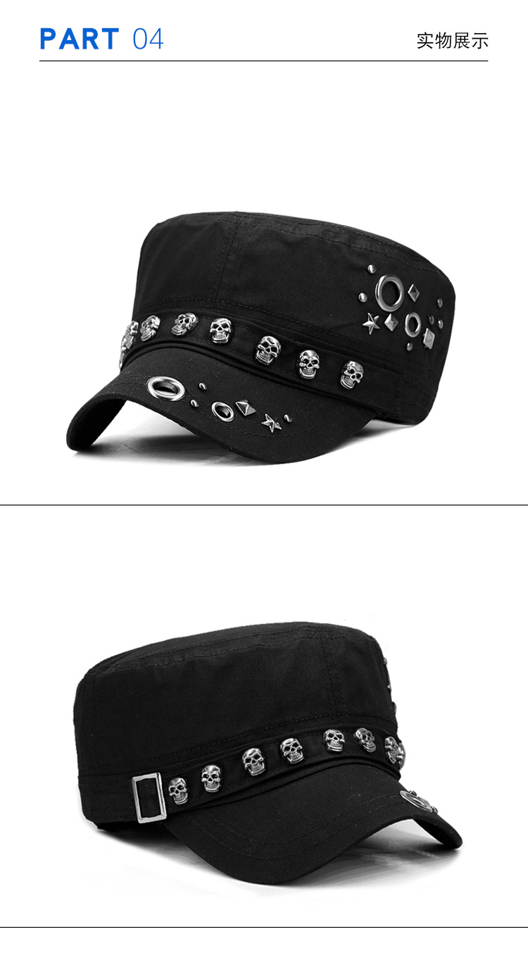 Punk skull studded flat cap