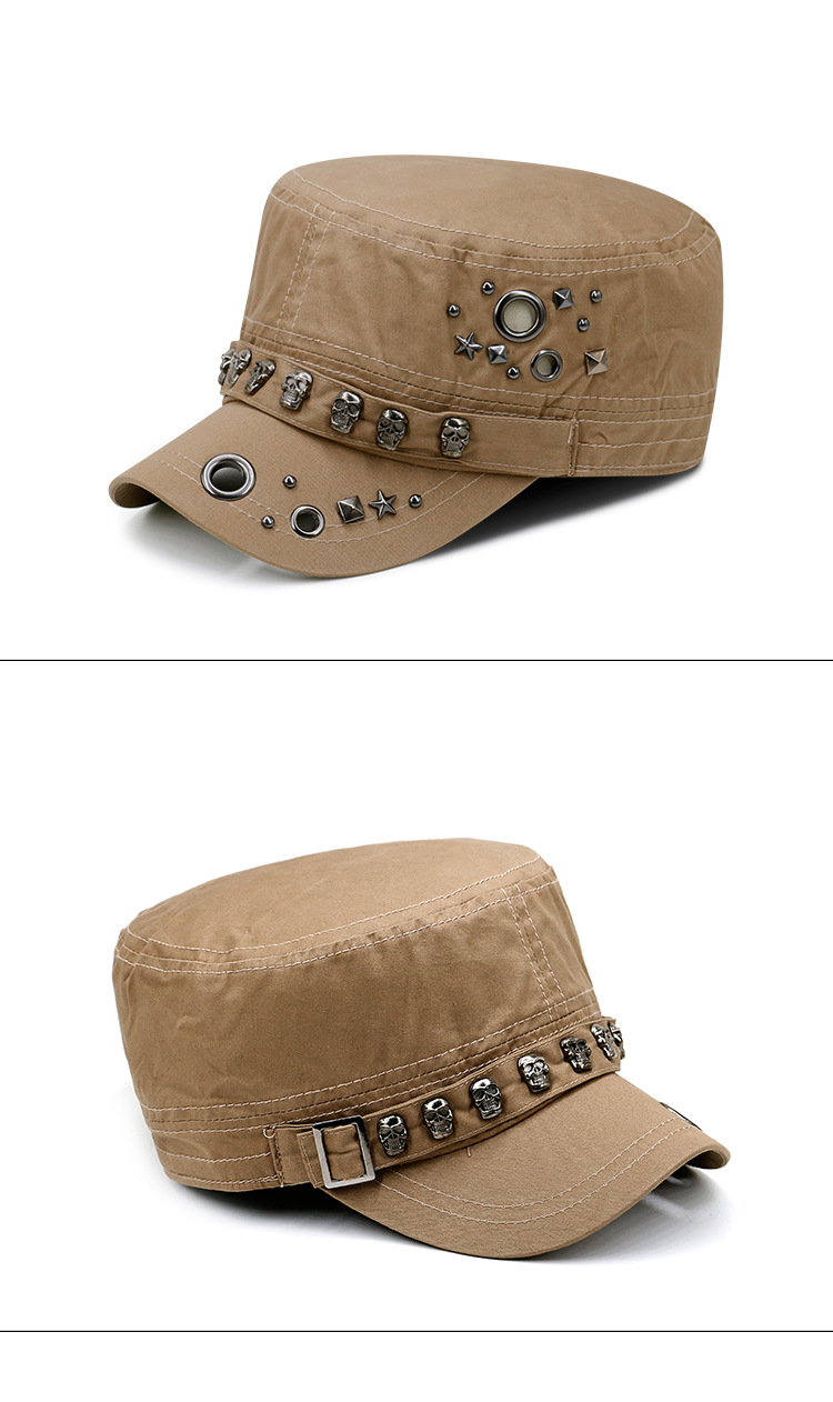 Punk skull studded flat cap