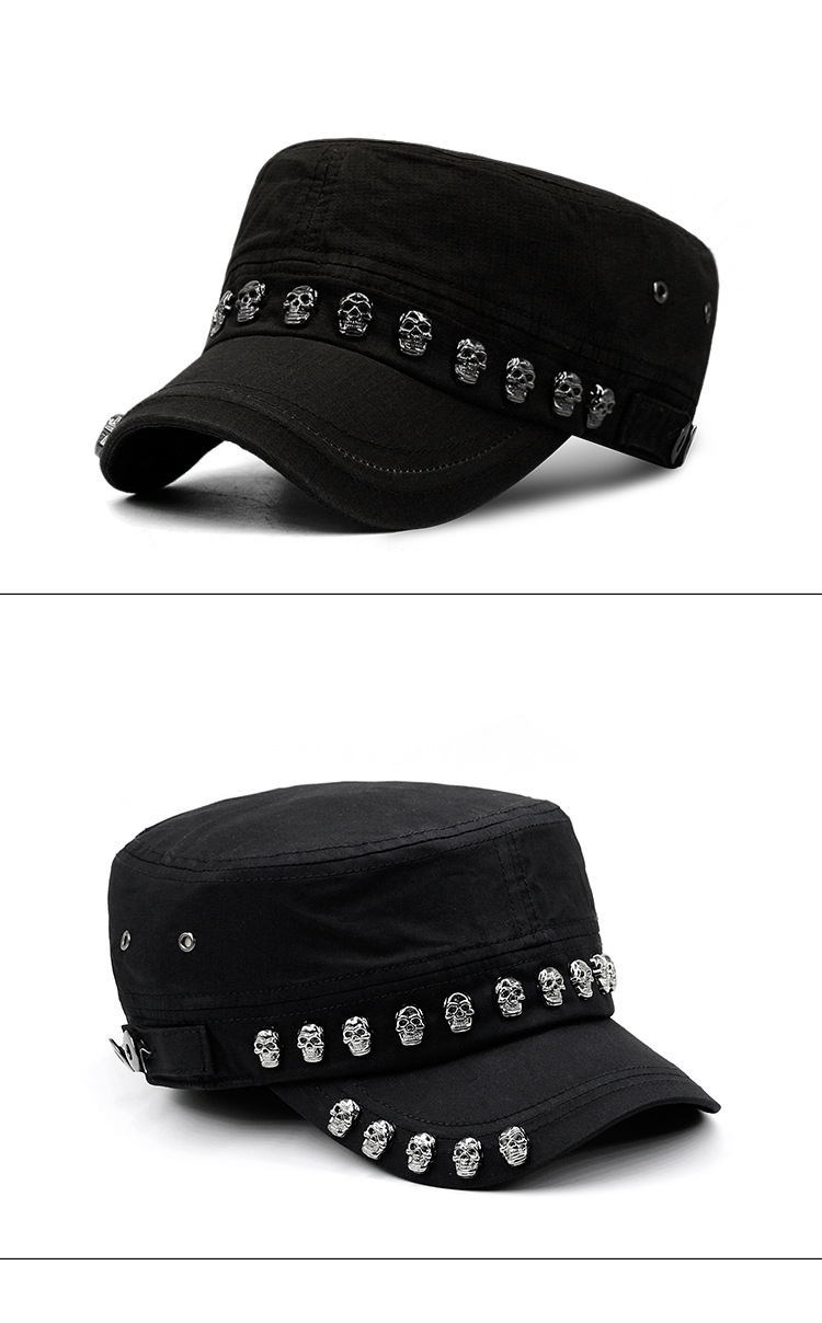 Punk skull studded flat cap