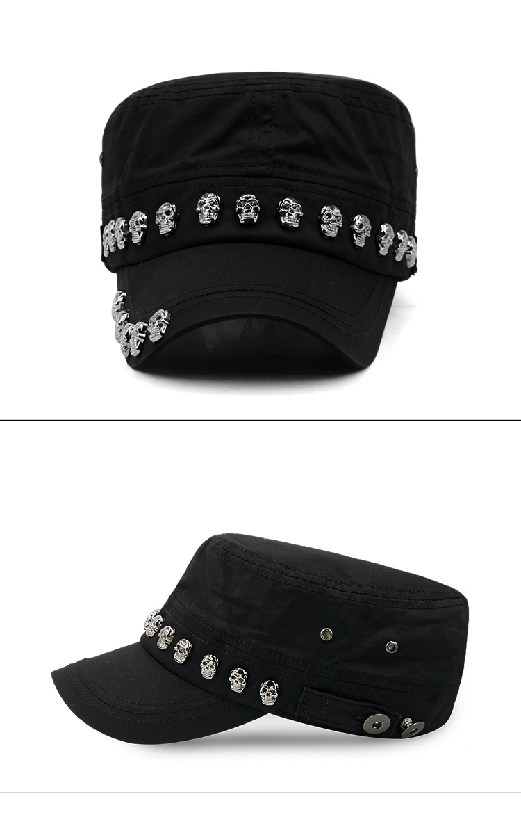 Punk skull studded flat cap