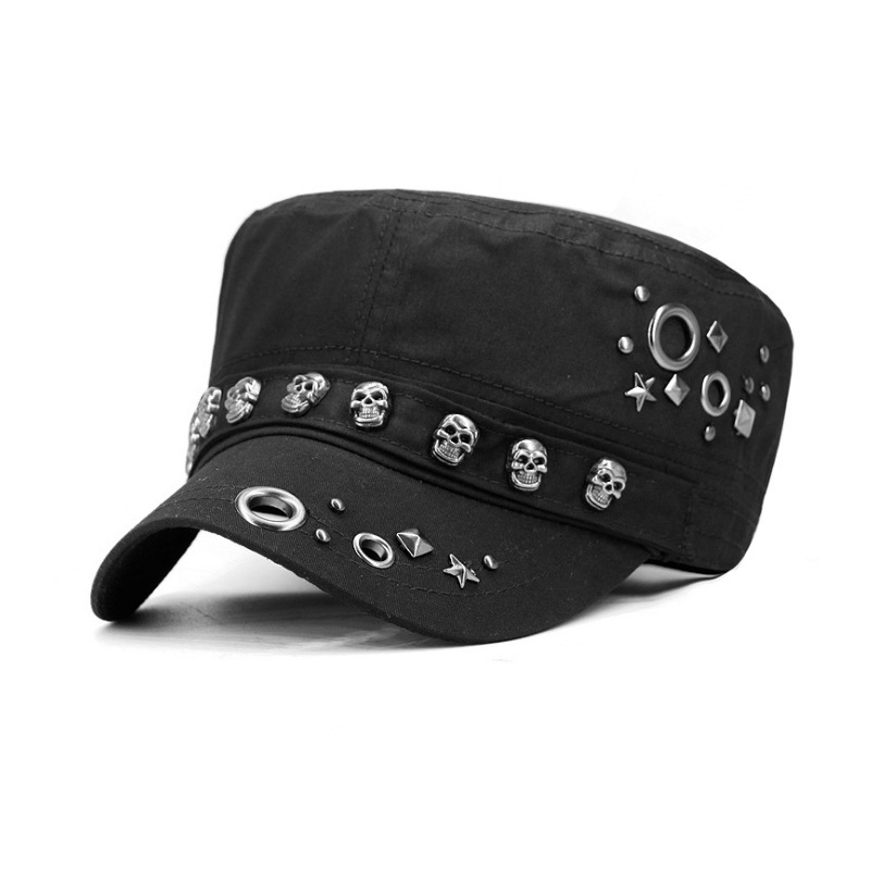 Punk skull studded flat cap