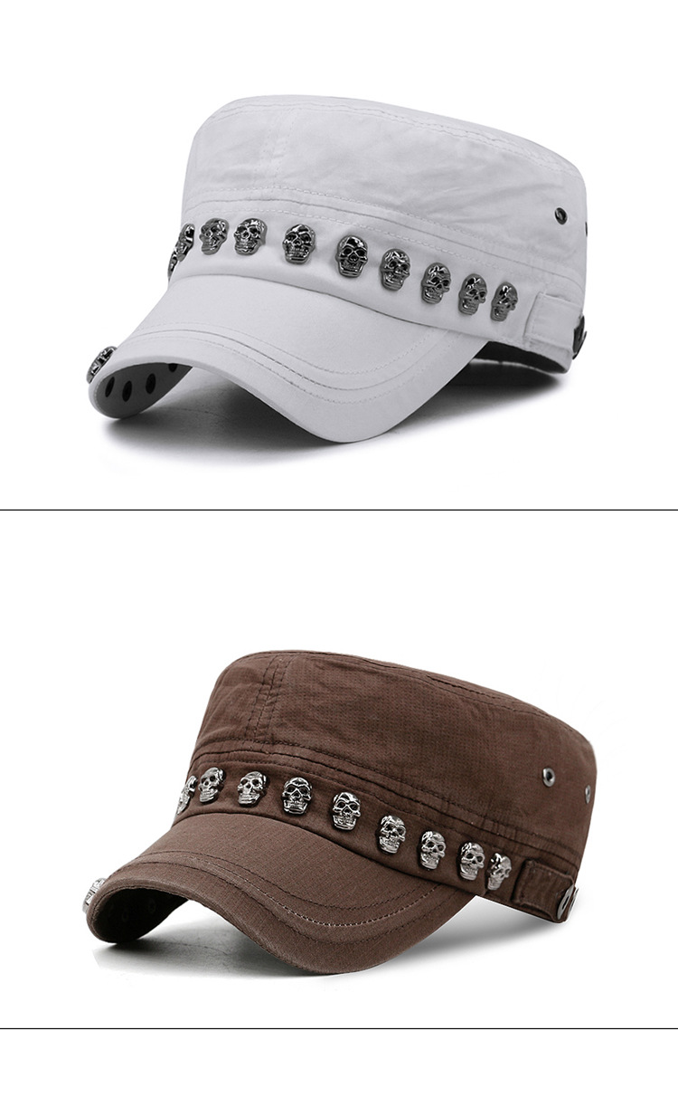 Punk skull studded flat cap