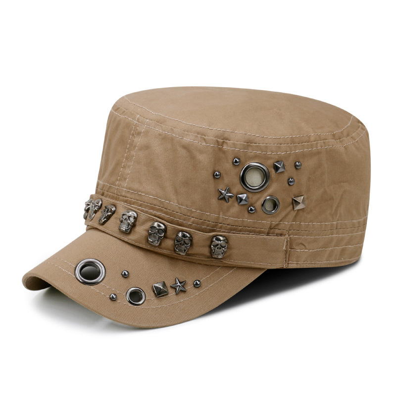 Punk skull studded flat cap