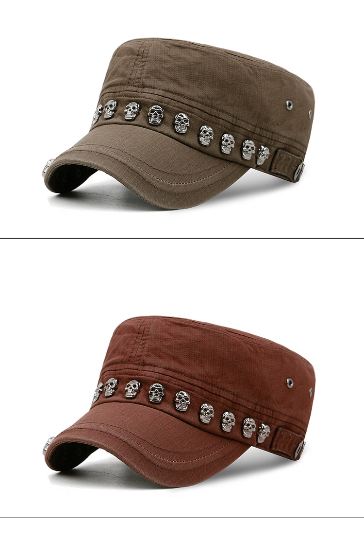 Punk skull studded flat cap