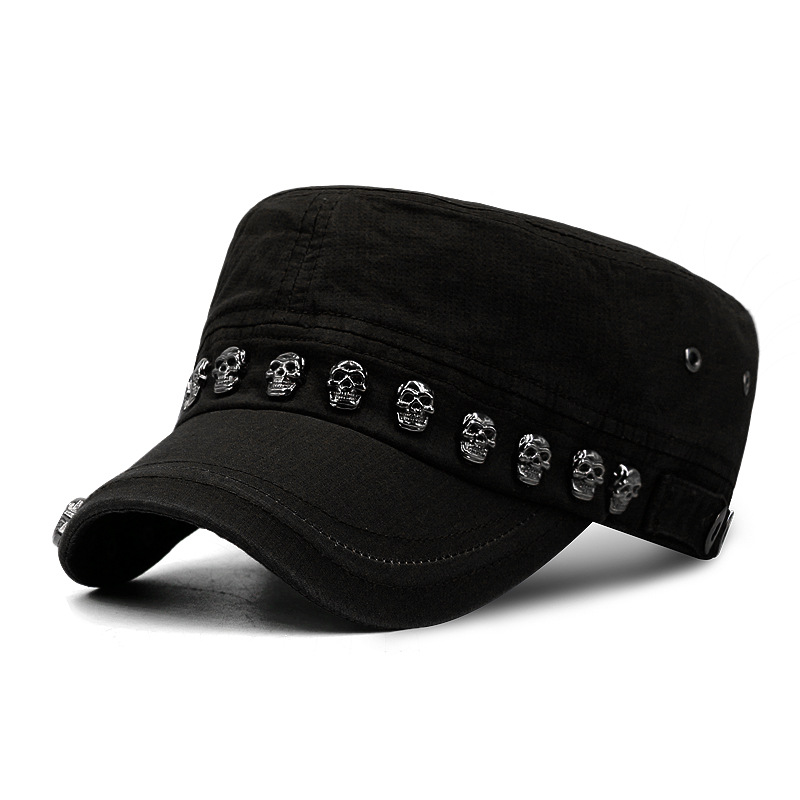 Punk skull studded flat cap