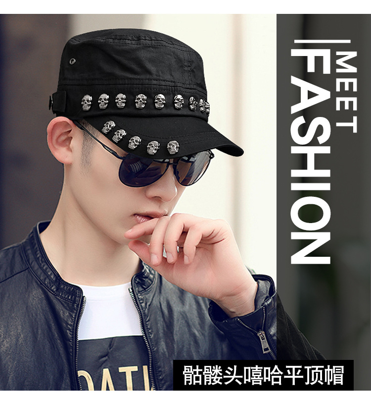 Punk skull studded flat cap