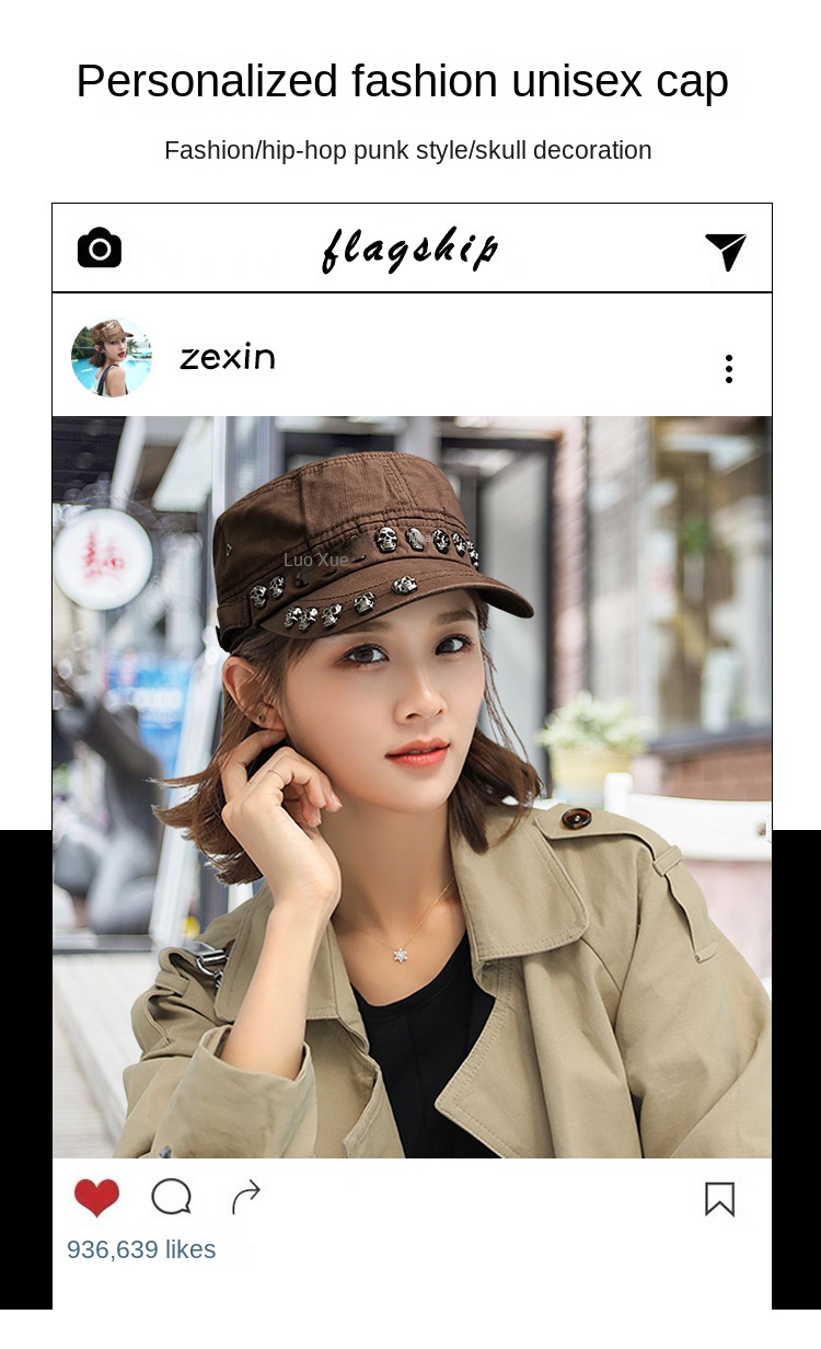 Punk skull studded flat cap