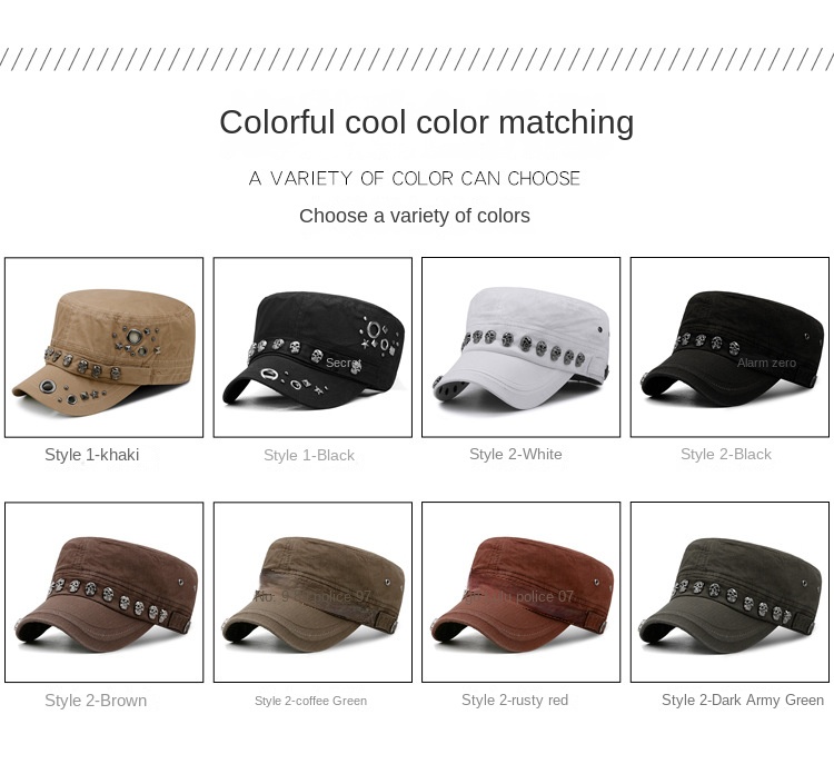 Punk skull studded flat cap