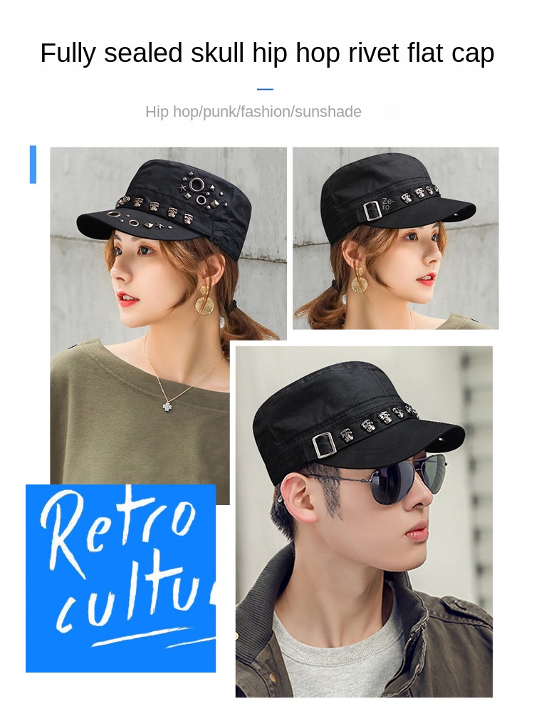 Punk skull studded flat cap