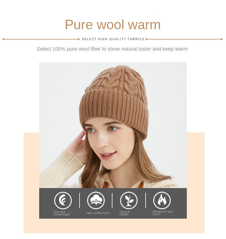 Pure wool knit hat Autumn-winter woolen hat