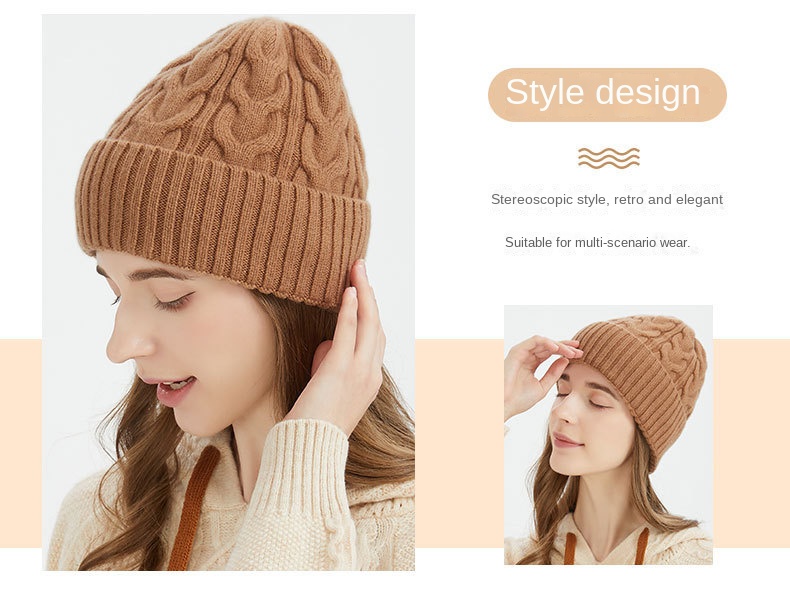 Pure wool knit hat Autumn-winter woolen hat