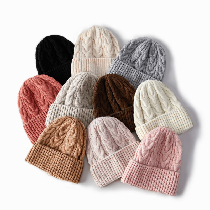Pure wool knit hat Autumn-winter woolen hat