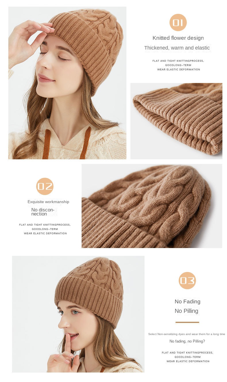 Pure wool knit hat Autumn-winter woolen hat