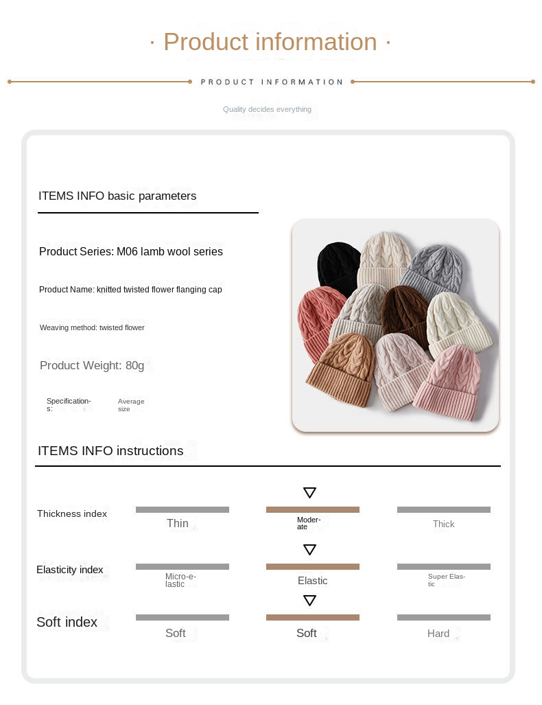 Pure wool knit hat Autumn-winter woolen hat