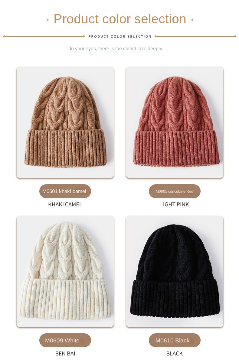 Pure wool knit hat Autumn-winter woolen hat
