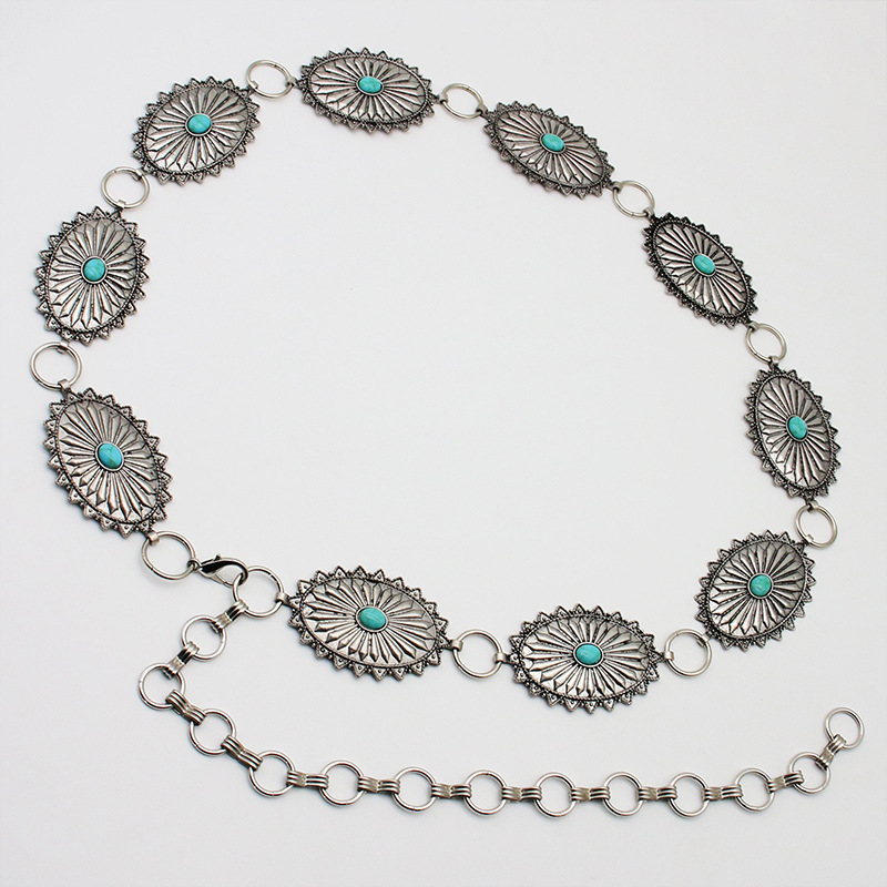 Retro national wind turquoise antique silver chain