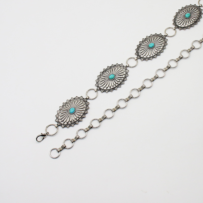 Retro national wind turquoise antique silver chain