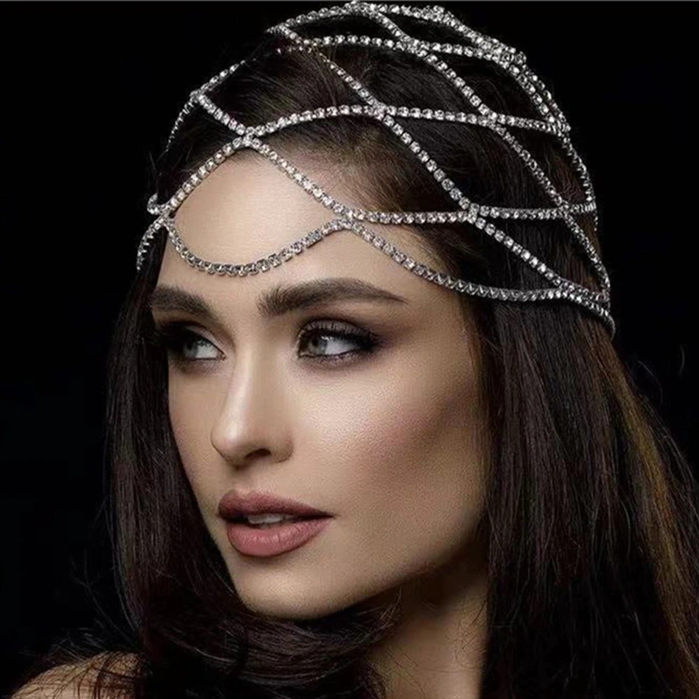 Rhinestone accessory tassel mesh headdress
