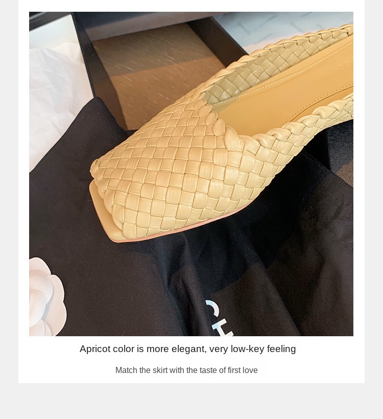 Sheepskin hand woven square head fish mouth flat empty slippers