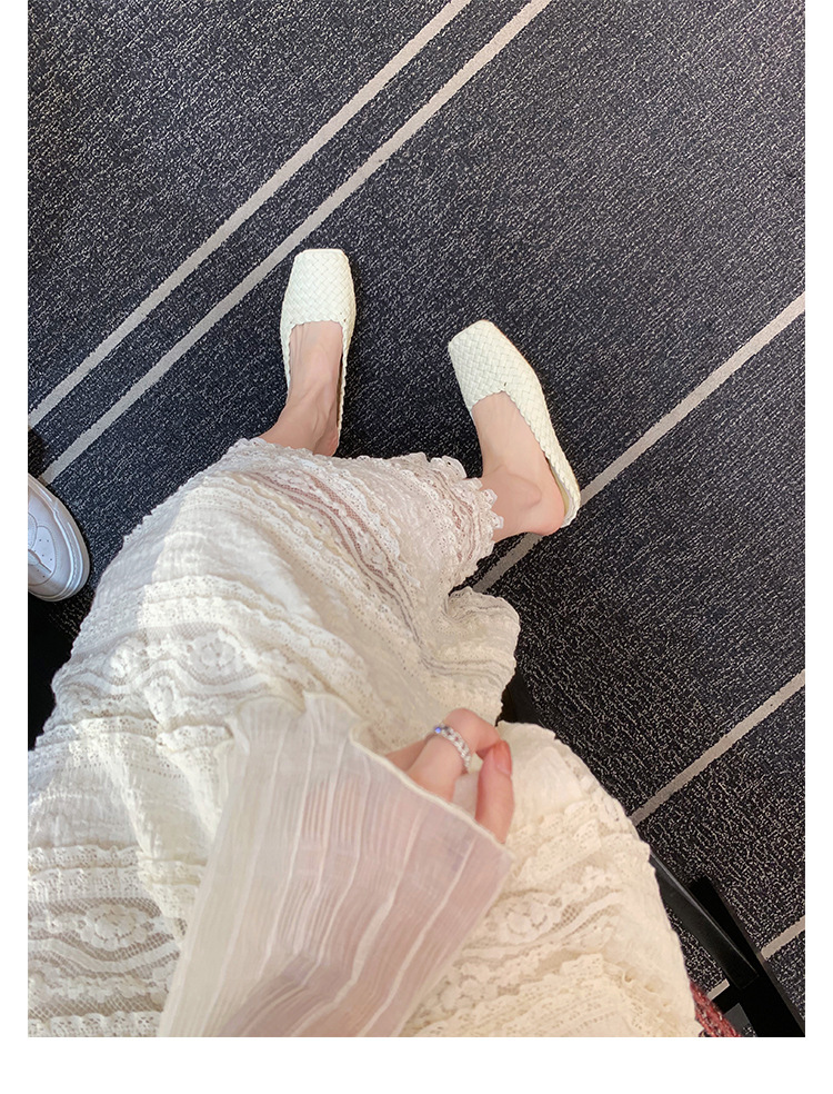 Sheepskin hand woven square head fish mouth flat empty slippers