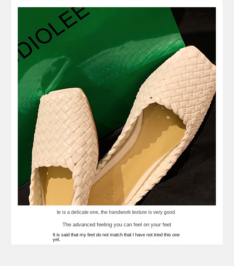 Sheepskin hand woven square head fish mouth flat empty slippers