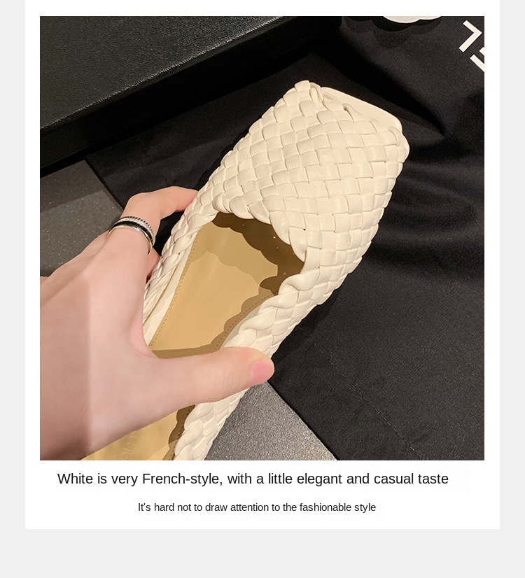 Sheepskin hand woven square head fish mouth flat empty slippers