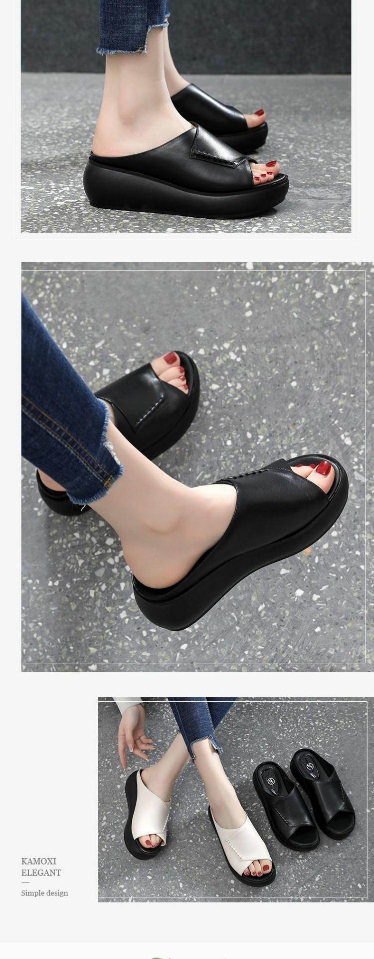 Soft leather high sole fish mouth flip-flops