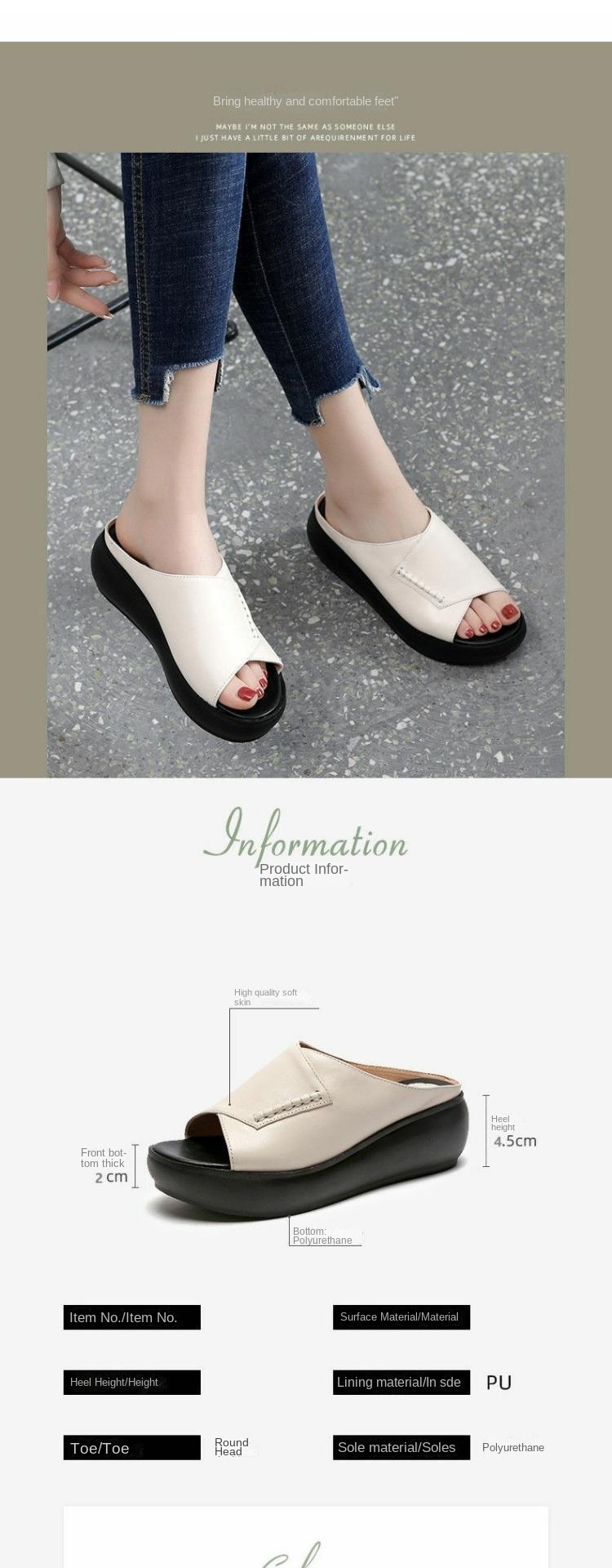 Soft leather high sole fish mouth flip-flops