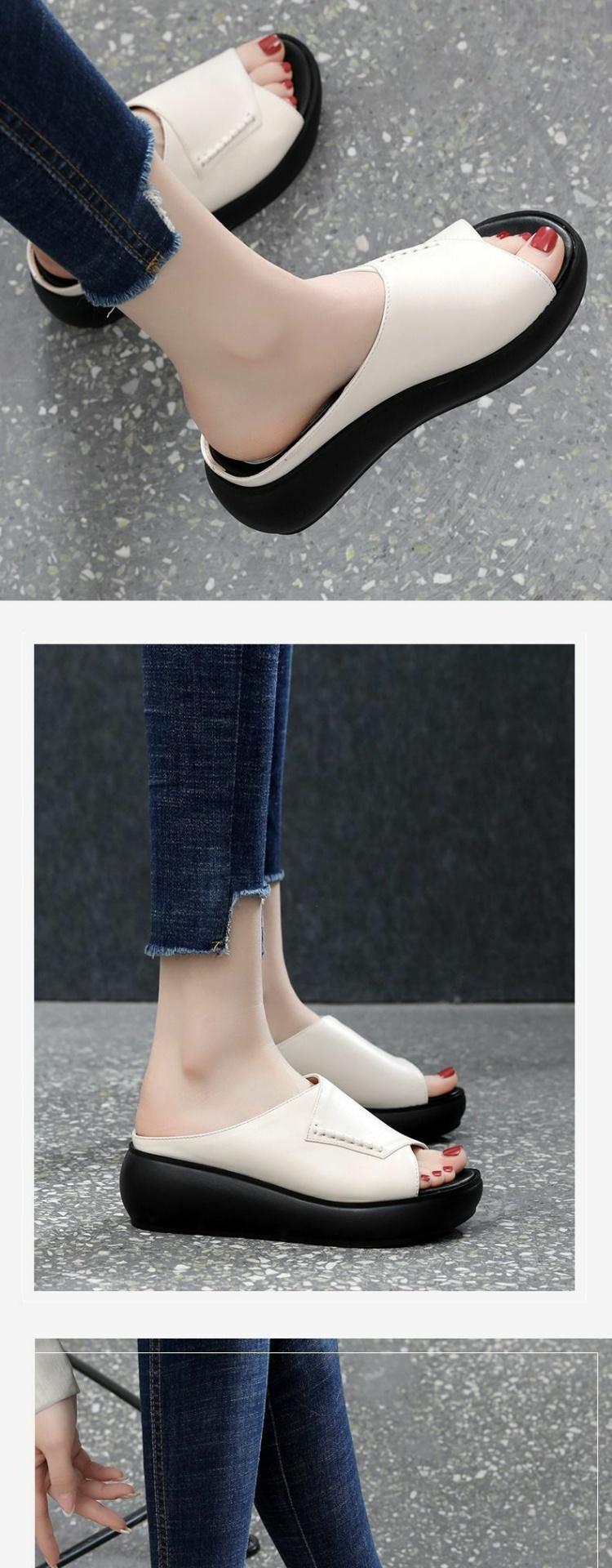 Soft leather high sole fish mouth flip-flops