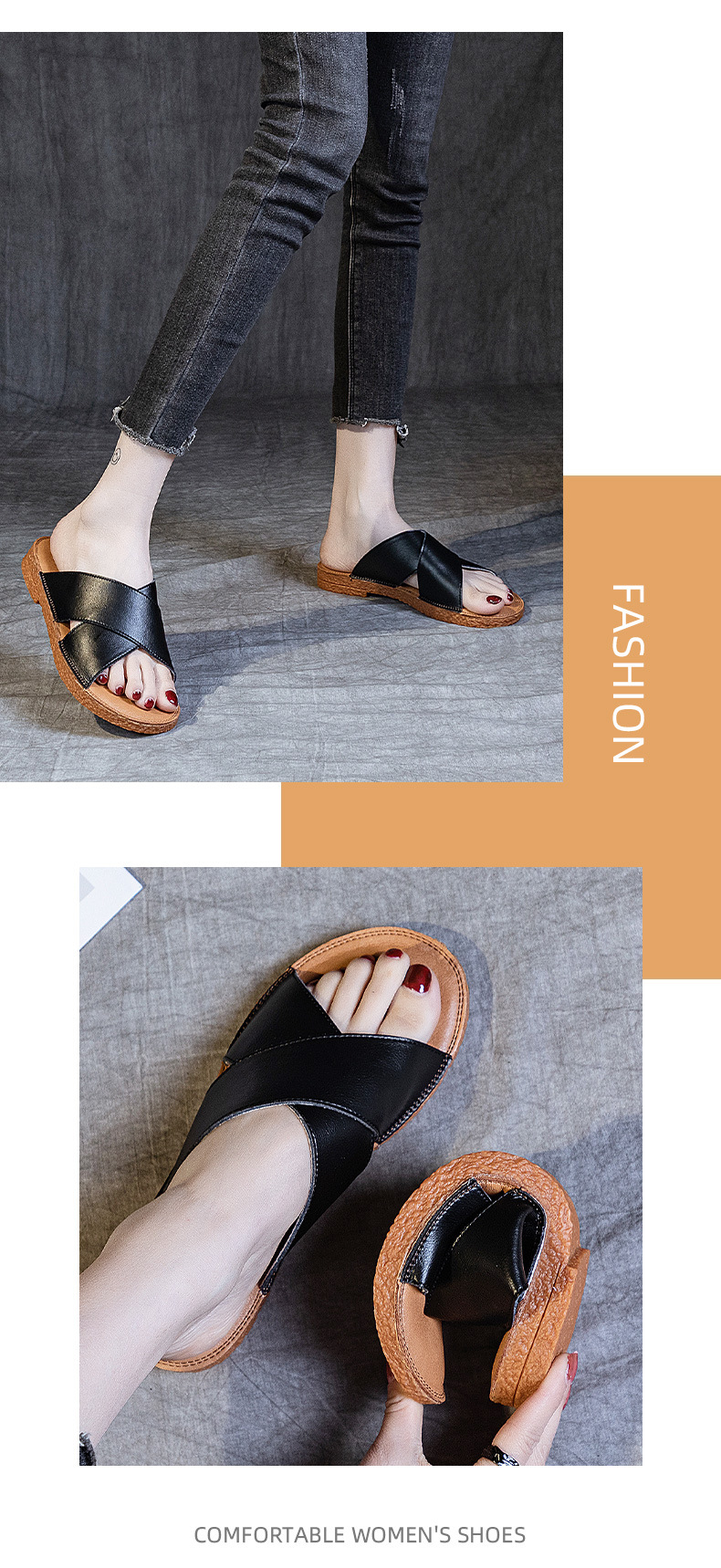 Soft-soled cowhide sandals