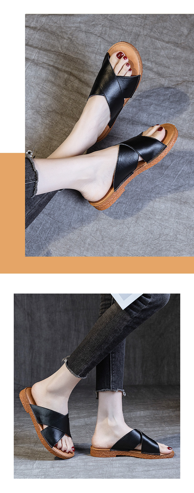 Soft-soled cowhide sandals