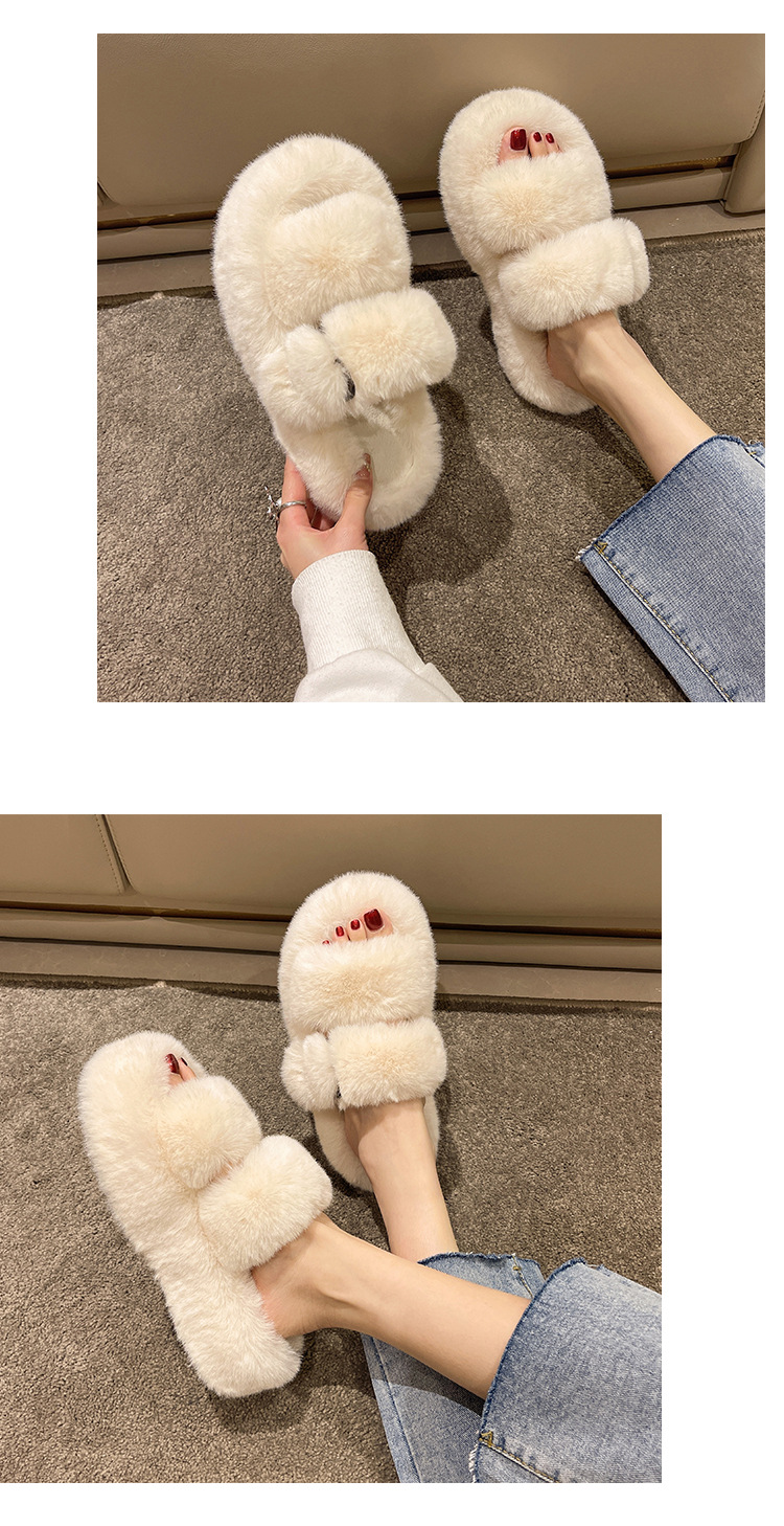 Square button thick sole home fluffy slippers