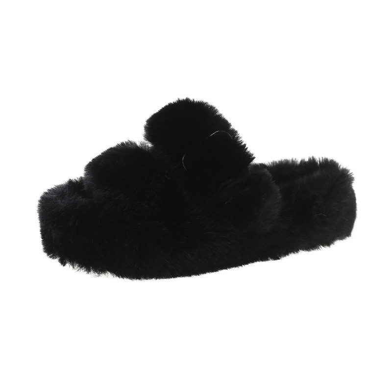 Square button thick sole home fluffy slippers