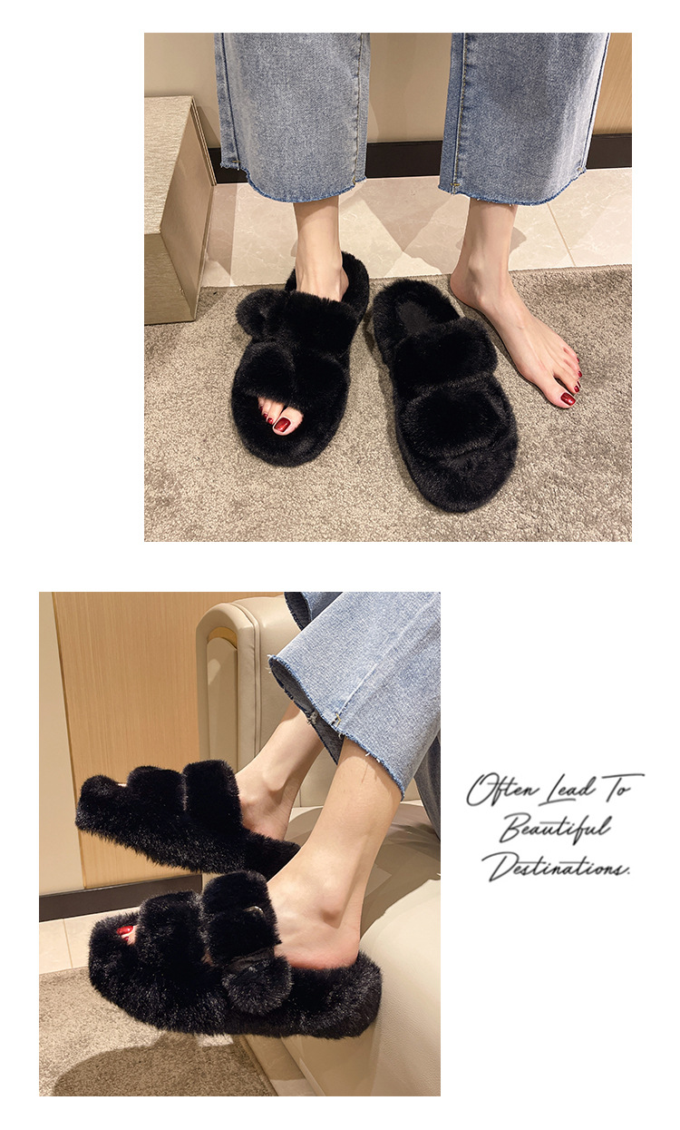 Square button thick sole home fluffy slippers