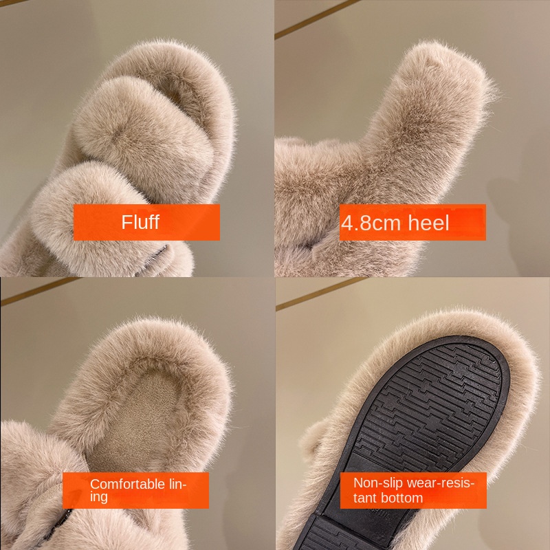 Square button thick sole home fluffy slippers