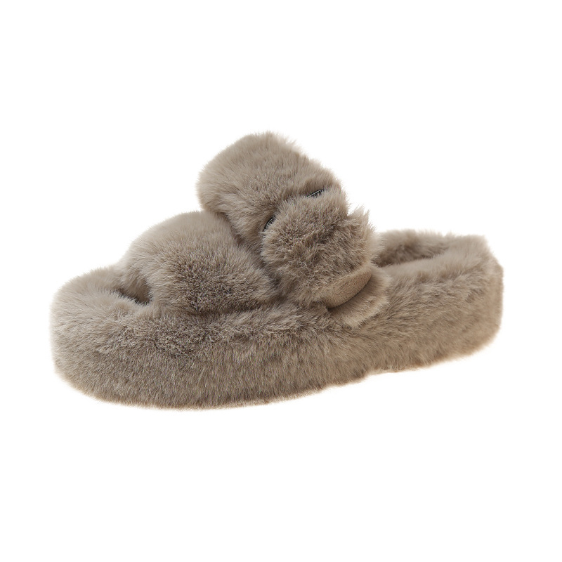 Square button thick sole home fluffy slippers