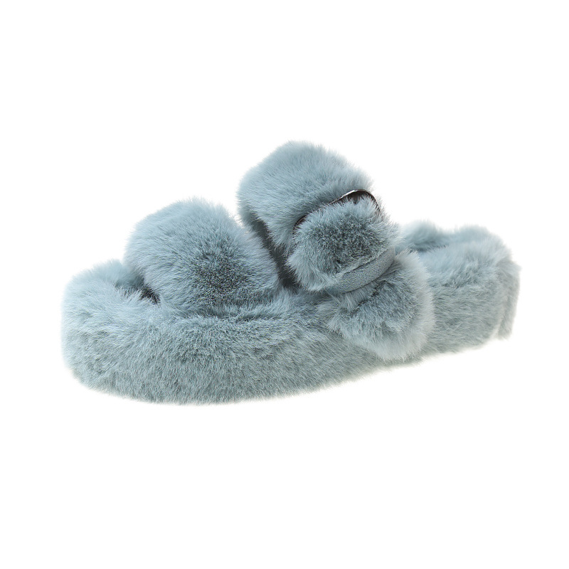 Square button thick sole home fluffy slippers