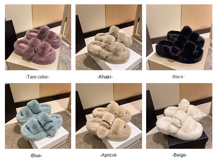 Square button thick sole home fluffy slippers
