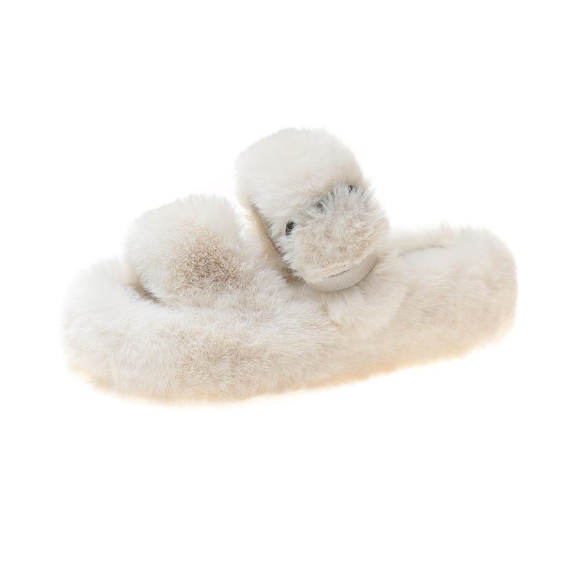 Square button thick sole home fluffy slippers