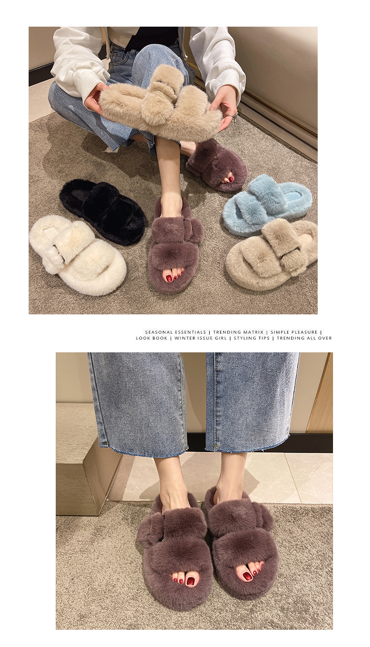Square button thick sole home fluffy slippers