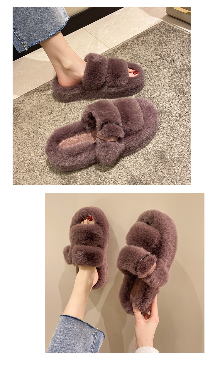 Square button thick sole home fluffy slippers
